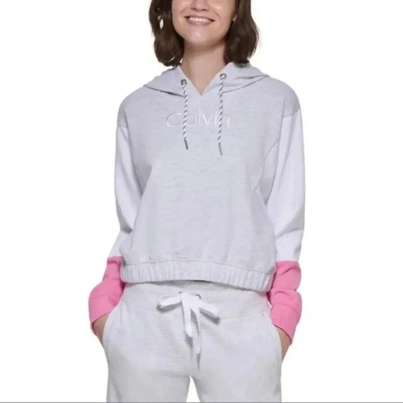 Calvin Klein Performance Women's Colorblocked Hoodie Optic Heather Candy NWT - Picture 1 of 3